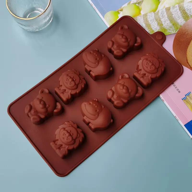 厂家生产8连小熊狮子硅胶巧克力创意模具烘焙蛋糕模具外贸