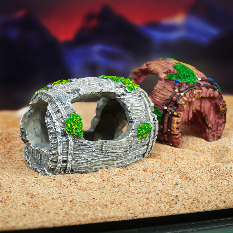 Decoración de piedra de musgo de adoquines real decoración acuario decoración paisaje vino cubo de madera resina escape casa en caja