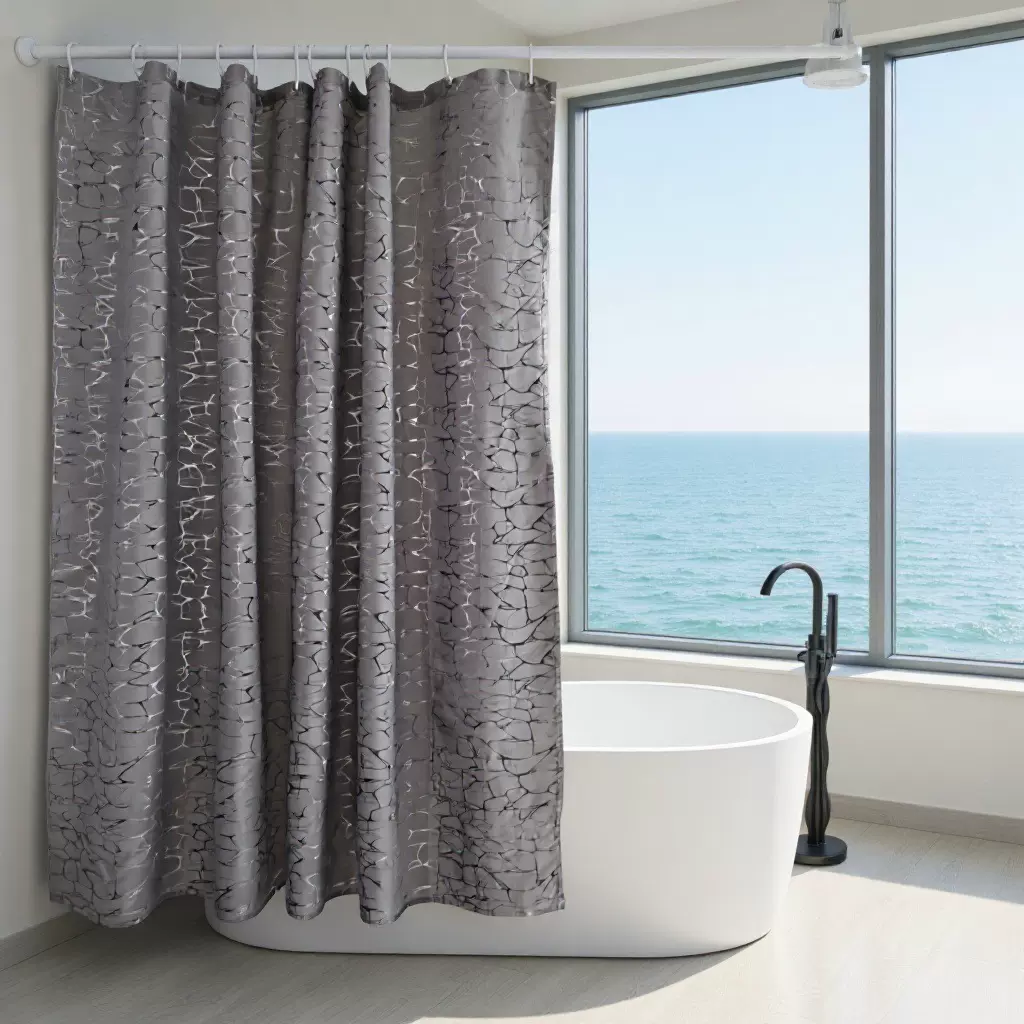 跨境亚马逊高档烫银涤纶浴帘卫生间防水防霉浴帐