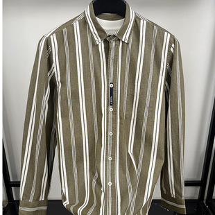 100% Cotton Shirt Men's Loose Cotton Trendy Casual Spring and Autumn Retro Striped Long-sleeved Shirt Trendy