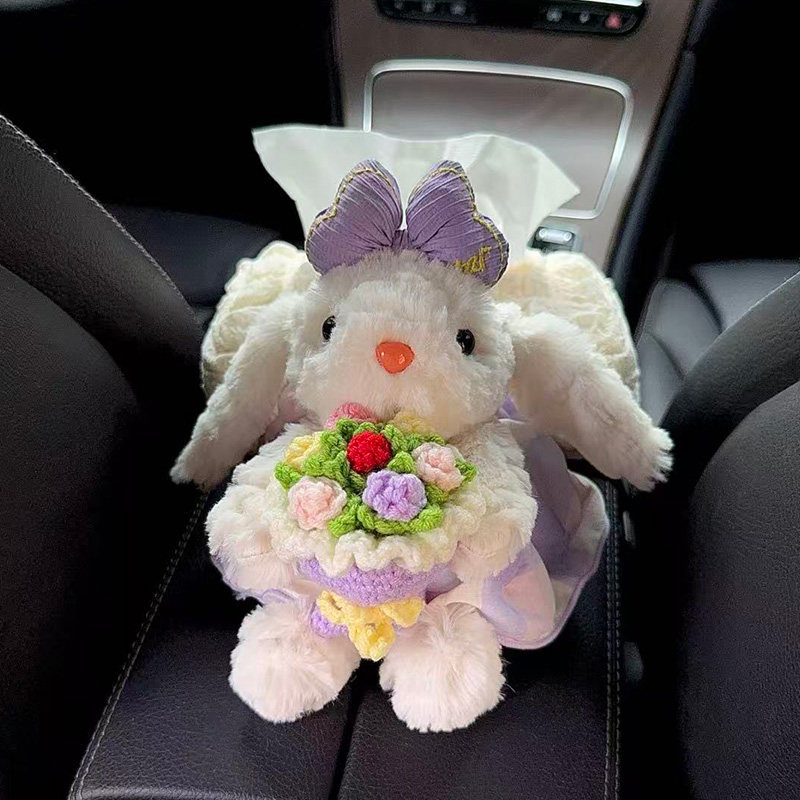 2026 New Model Car Tissue Box, Cute Rabbit Design, High-End Feel, for Use in Car Armrest Box, Cute Decoration