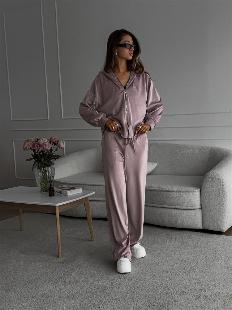 2025 European And American Foreign Trade Casual Autumn Women's Solid Color Sleeve Cardigan Hooded Top Sports Long Pants_ecoleips.com