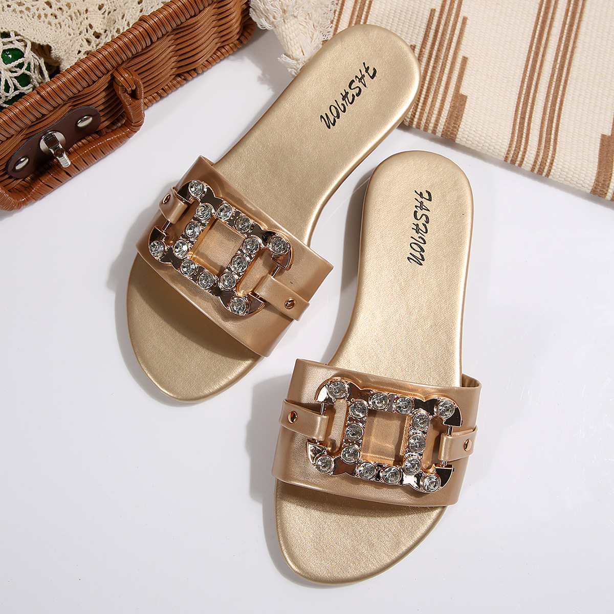 Sandalias Planas para Mujer de Cuero Sintético y Plástico Ligeras para Uso Diario image 8