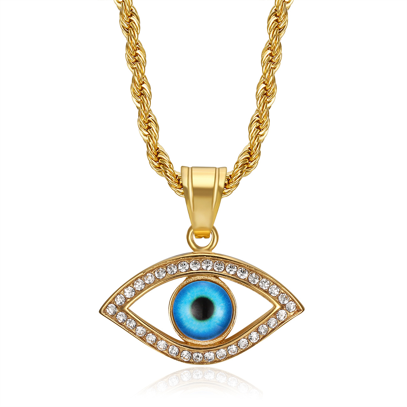 Titanium Steel Chain Material 1 Piece Quantity Hip-Hop Eye Titanium Steel Plating Rhinestones 18K Gold Plated Men's