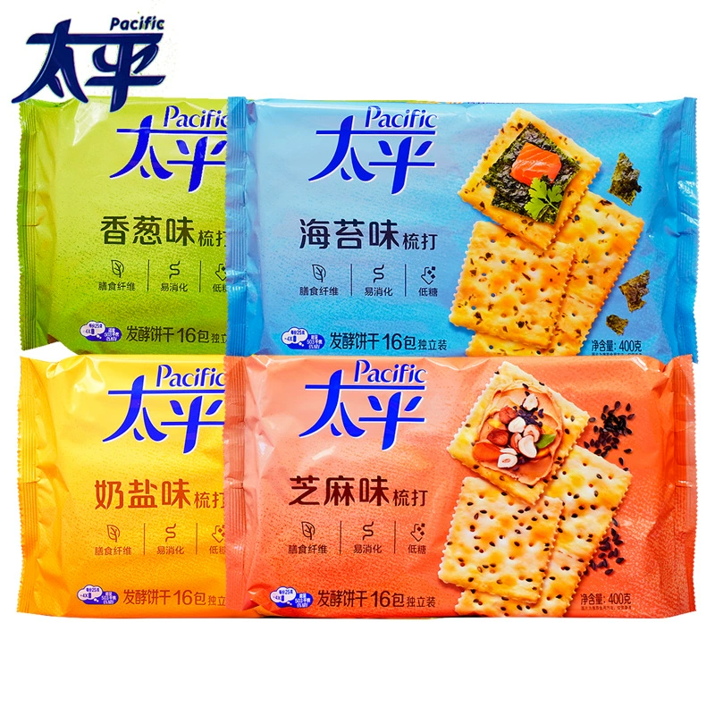 Крекеры Mondelēz Taiping, 400 г/упаковка, со вкусом зелени, молока, соли, морских водорослей и кунжута, для завтрака и перекуса