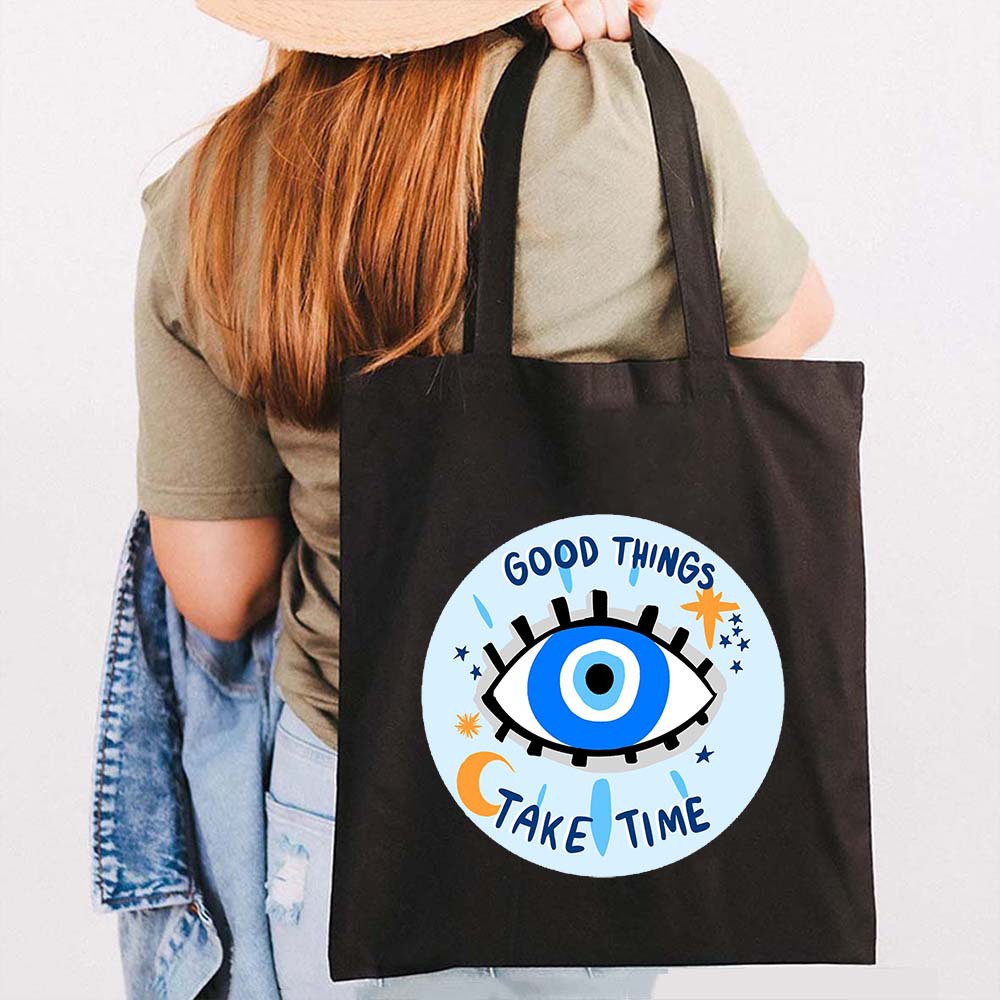 Graffiti griego mal de ojo impreso bolsa de lona bolsa de hombro estudiante bolsa plegable bolsa de compras portátil