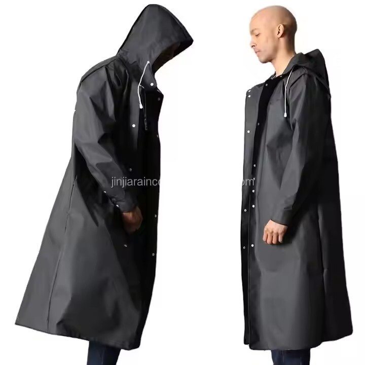 Cross-Border Eva Popular Adult Long Windproof and Waterproof One-Piece Raincoat, Black Hooded Outdoor Cycling and Hiking Fashion