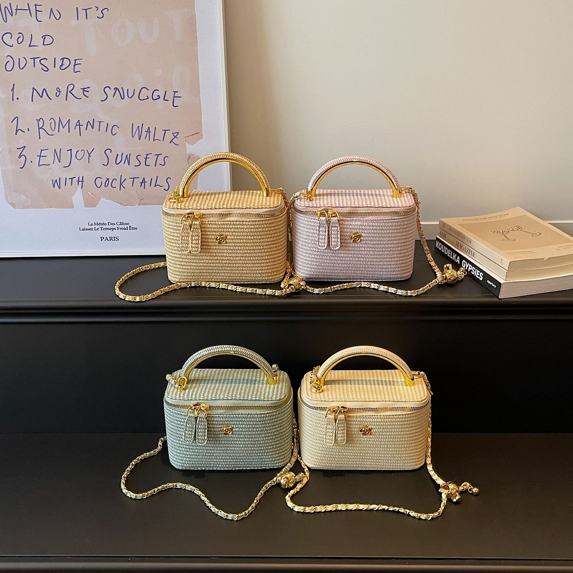 Tendencia transfronteriza simple bolsas casuales bolsas de caja bolsas de hombro ligeras tejidas diarias frescas bolsas de aire extranjero