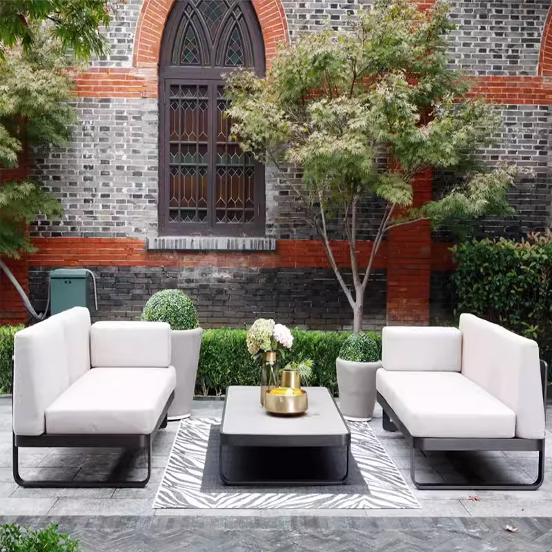 Sofá de aleación de aluminio al aire libre, villa de jardín, hotel, protección solar, impermeable, ocio, balcón al aire libre, combinación de muebles de acero inoxidable