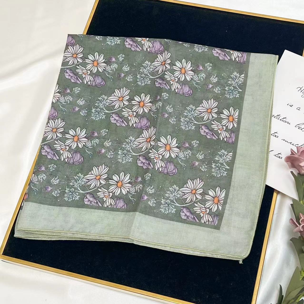 60g Weight Kerchief Classification Daily Occasion cotton and linen Material Flower Pattern Summer Season Women's Gender IG Style Style Women's IG Style Flower Cotton And Linen Kerchief 92