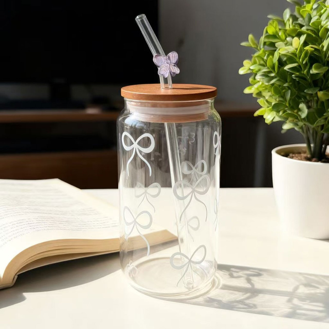 Taza de paja creativa resistente a altas temperaturas con tapa de vidrio de alta resistencia al calor de borosilicano de alta visualización de taza de té de leche de café y cola
