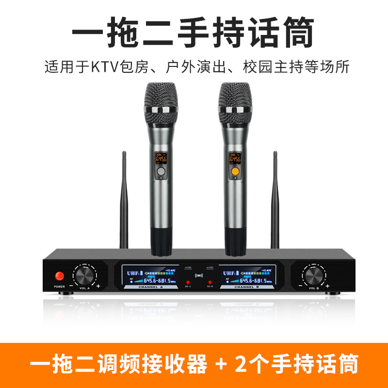 Micrófono inalámbrico TMD/Tengmandi de doble canal FM U-band Bluetooth para cantar, conferencias, KTV, verdadera diversidad