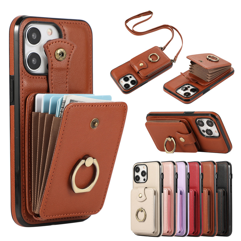 New Model Suitable for Iphone16Pro Ring Holder Mobile Phone Case Apple 15 Wallet Case Iphone16 Protective Cover