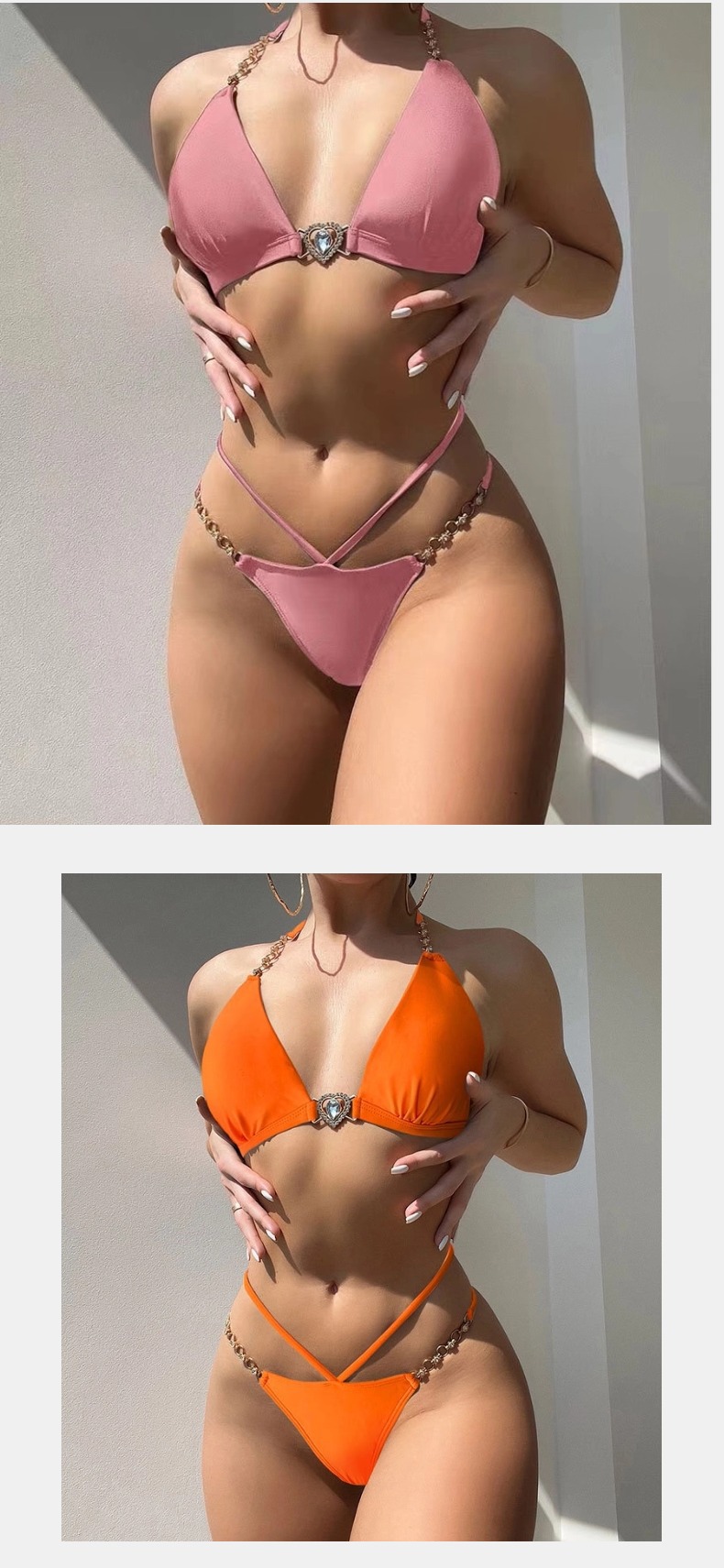 2 Pieces Set Quantity Swimming Pool, Beach Occasion Solid Color Pattern Women's Gender S, XL Size Women's Solid Color 2 Pieces Set Bikinis Swimwear