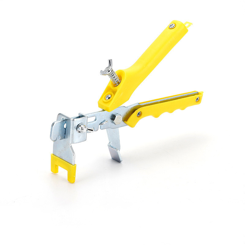 タイルレベリング器レベリング器のベースにタイルを貼り付けて、使い捨てレベリング器のクリップペンチのタイルを縫います。