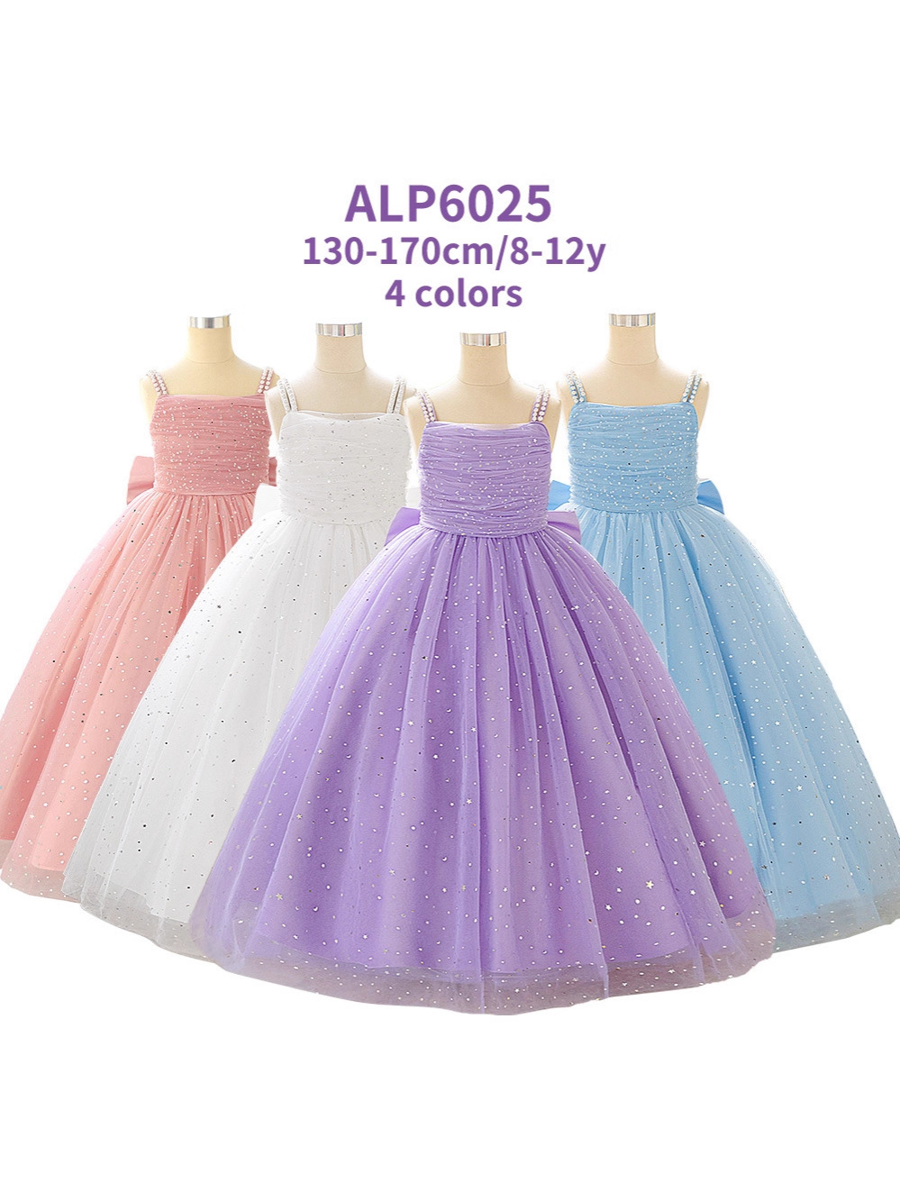 Vestido de niñas perlas esbellas esbellas de acero vestido de princesa gran arco vestido de niños vestido largo piano