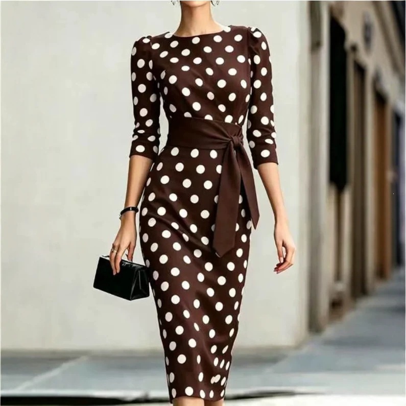 Vestido de punto de onda transfronterizo 26 verano y otoño nuevo elegante vestido de moda simple Amazon independiente de mujer image 10