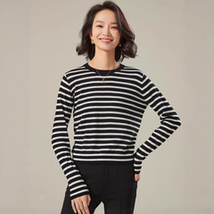 【 48支100%精纺纯羊毛】海魂衫撞色条纹 休闲百搭时尚针织羊毛衫