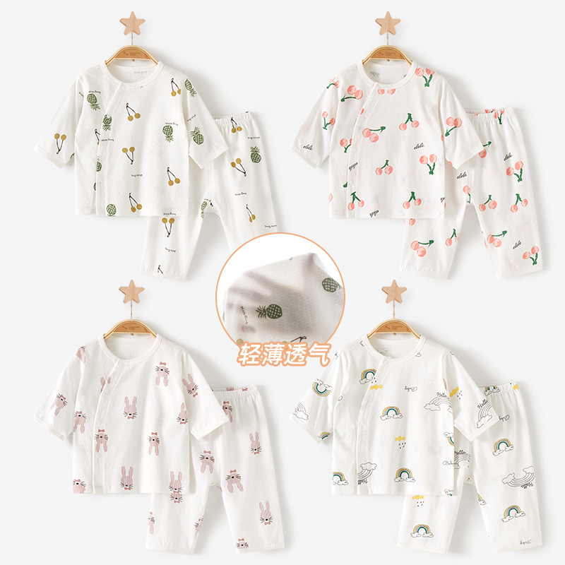 Traje de bebé ropa de verano para niños de dos piezas para niños y niñas media manga delgada para niños de algodón puro aire acondicionado ropa de bebé de verano