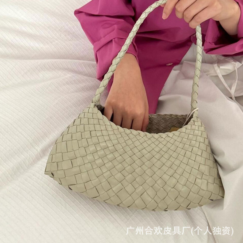 Dragon 8943 Handmade Cowhide Woven Bag with a High-End Feel, Holiday Basket-Style Women's Handbag, Shoulder Bag, Underarm Bag