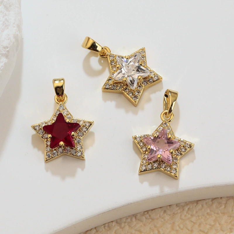 Серебренное подвесное ожерелье с звездой (18 карат) с микропаве камнями,DIY элегантный минималистичный аксессуар