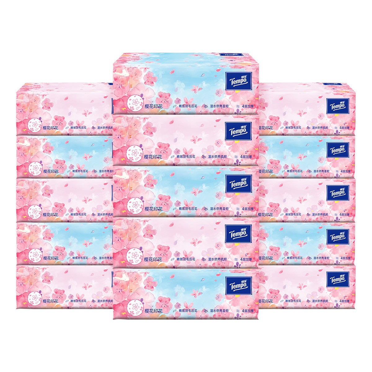 Papel tisú suave de 4 capas Tempo Depot, 90 hojas por paquete, 16 paquetes, paquete familiar, pañuelos faciales, servilletas de papel.