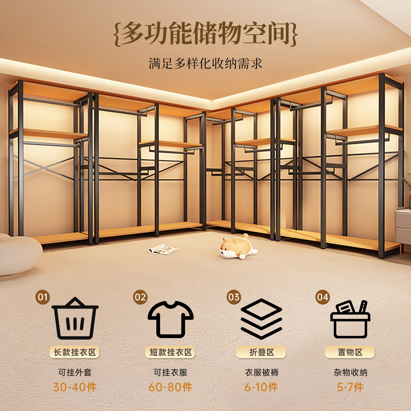 Metal Wardrobe for Home Bedroom Simple Assembly All-Steel Frame Wardrobe Cloakroom Perforated Board Cabinet Combination Hanging Wardrobe