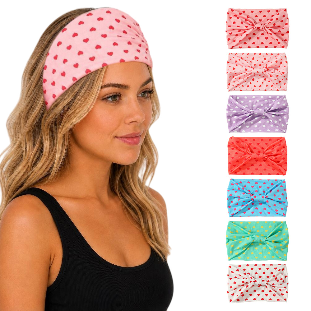 Heart-Printed Elastic Headband for Women, Yoga and Fitness Sweat-Absorbing Hair Band, Versatile Daily Face-Washing and Sports Headband