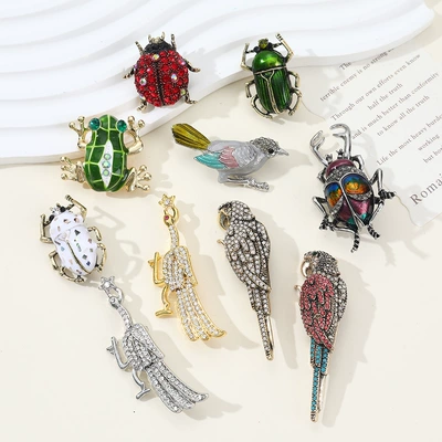 Eco-Friendly Alloy Enamel Animal Brooches: Bird, Beetle, Frog Brooches, High-End Diamond-Encrusted New Models, Cross-Border Brooch Wholesale