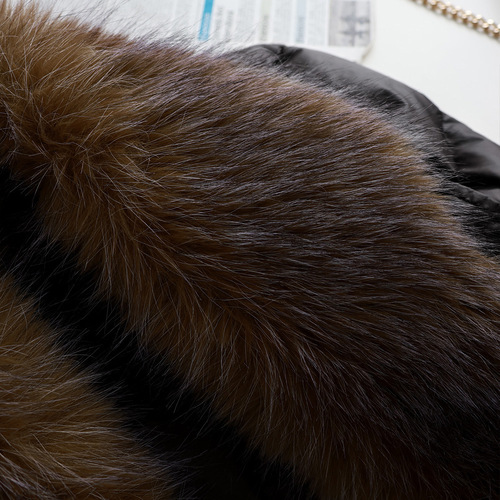 [Black Hooded Sleeve Fox Fur Collar Separate Down Jacket Waist 90 Down White Duck Down Warm Women's Coat]