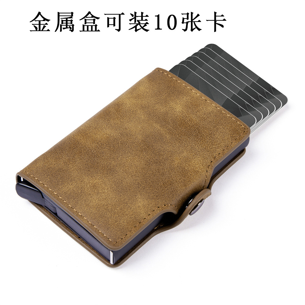 El comercio exterior de los nuevos hombres de cuero titular de la tarjeta de aleación de aluminio antirrobo cepillo titular de la tarjeta bancaria posición multi-Tarjeta simple cartera corta