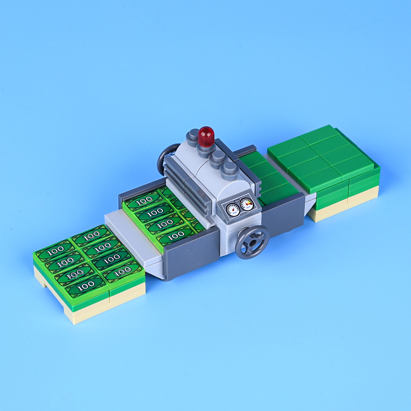 City Bank Store ATM Money Printing Machine US Gold Coin Man Scene Accessories Small Particle Building Blocks Educational Toys