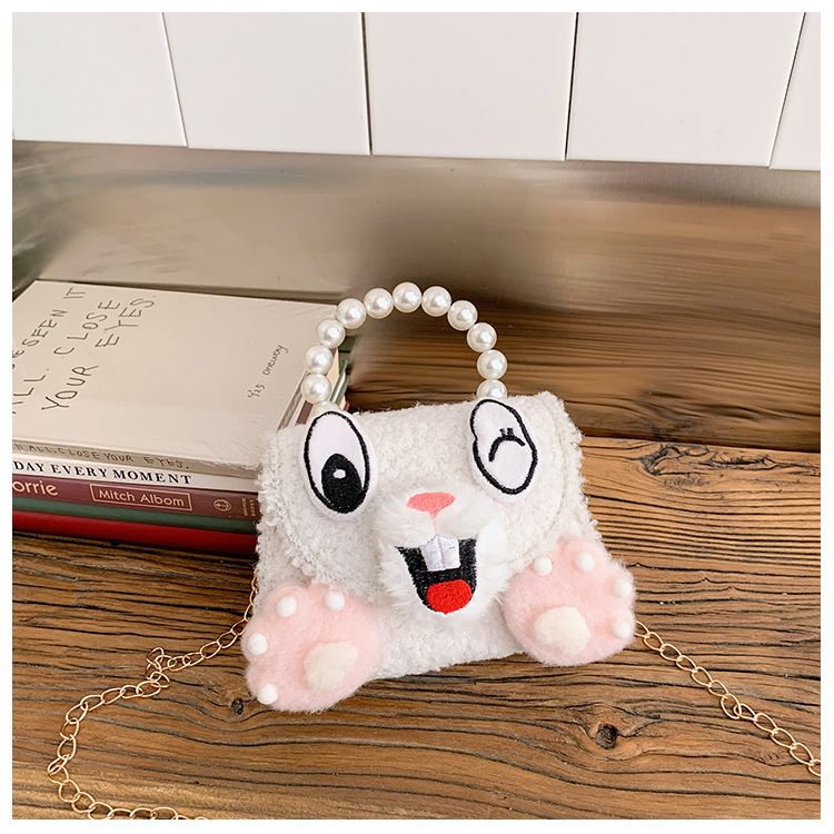 Caricatura lindo gatito niña bolsa de hombro bolsa de perlas de peluche otoño invierno 2026 nuevo accesorios para niños bolsa