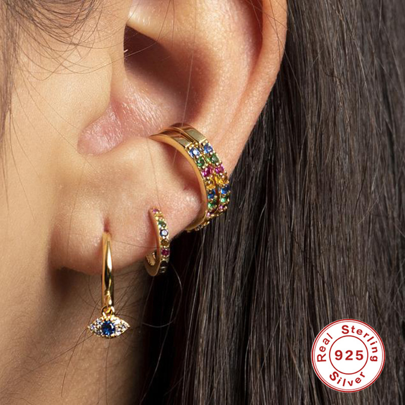 S925 plata esterlina pendientes de ojo del diablo europeo y americano best-seller moda retro azul oído hebilla pendientes moda oído joyería