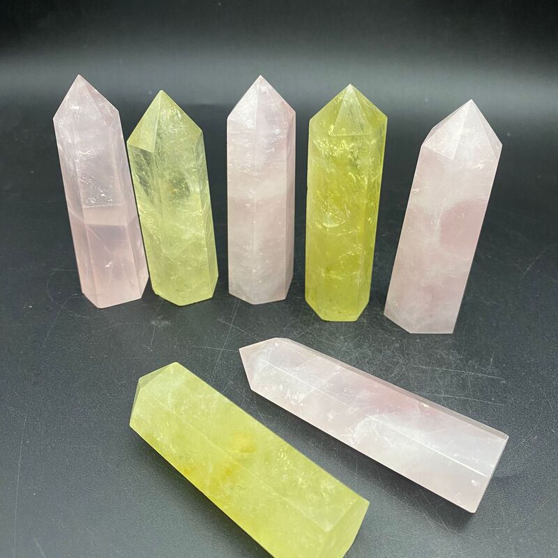 天然粉晶黄水晶柱子精品水晶雕刻件桌面摆件手工雕刻件装饰 买一送一 图 7