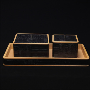 Light Luxury Leather Solid Wood Jewelry Box Home Model Room Hotel Bedroom Cloakroom Storage Box Tray Ornaments