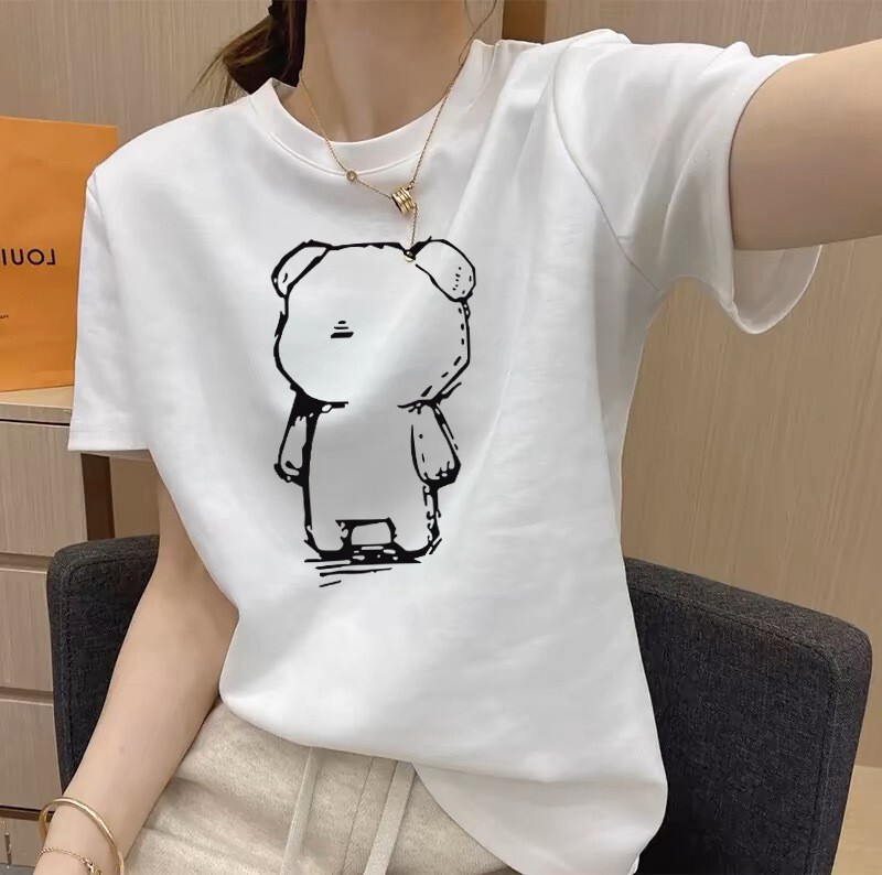 100 Cotton Short-sleeved Women's T-shirt Summer New Arrival White Printed Slim-fit Half-sleeved Fashionable Trendy Comfortable All-match Top 100 Cotton Short-sleeved Women's T-shirt Summer New Arrival White Printed Slim-fit Half-sleeved Fashionable Trendy Comfortable All-match Top