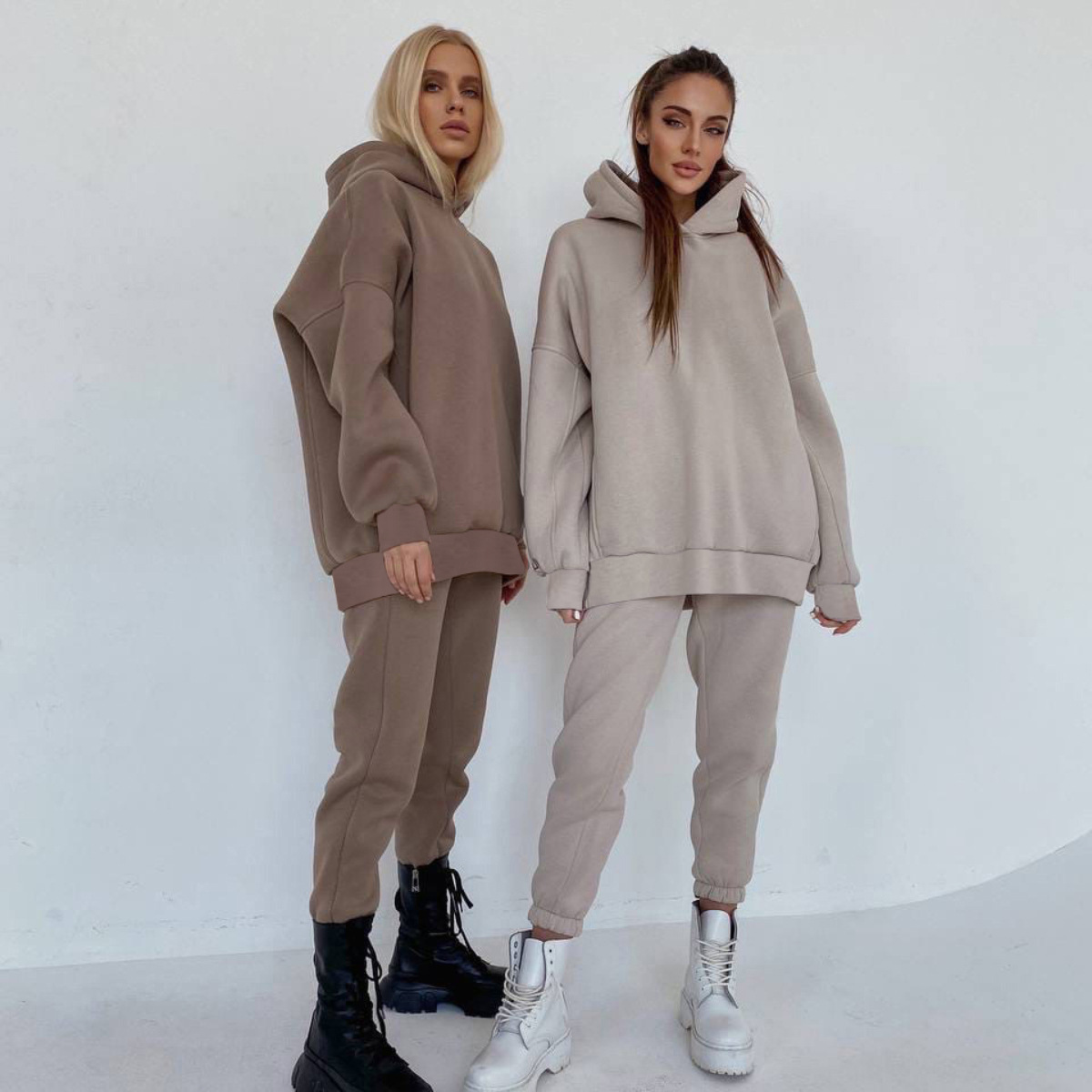 Women's Sweatshirt Suit Fleece-lined Two-piece Set For Women_voghion.com