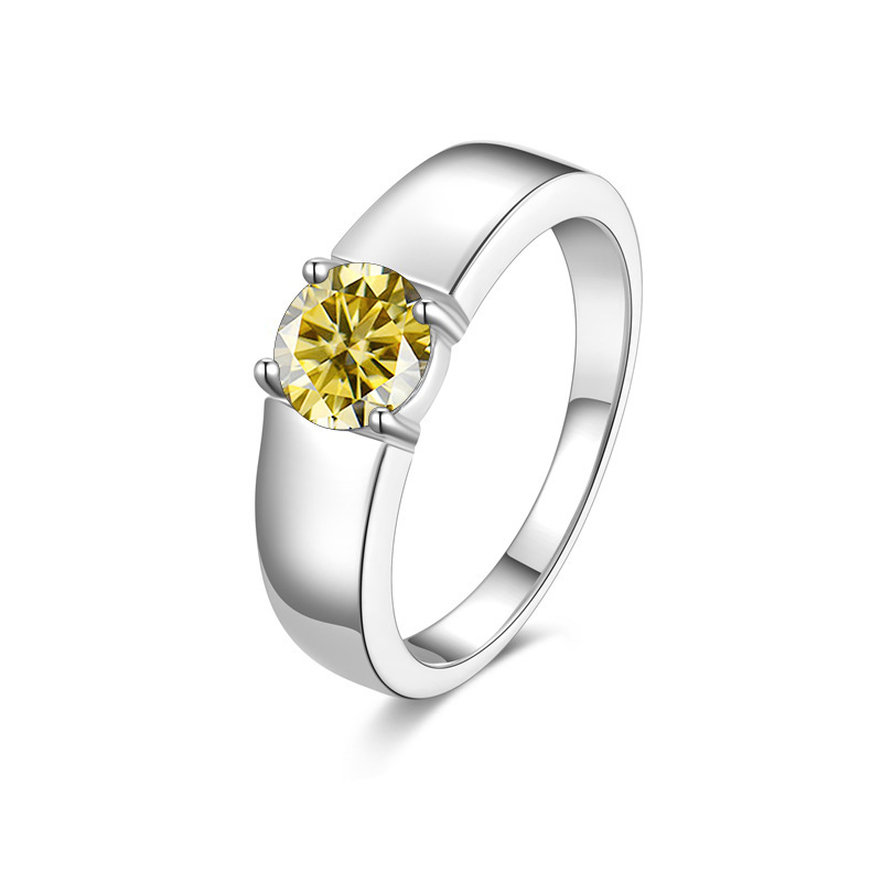 Transfronterizo exclusivo para S925 anillo de color de piedra de moissanita de plata esterlina para hombres, anillo de anillo abierto liso coreano para parejas