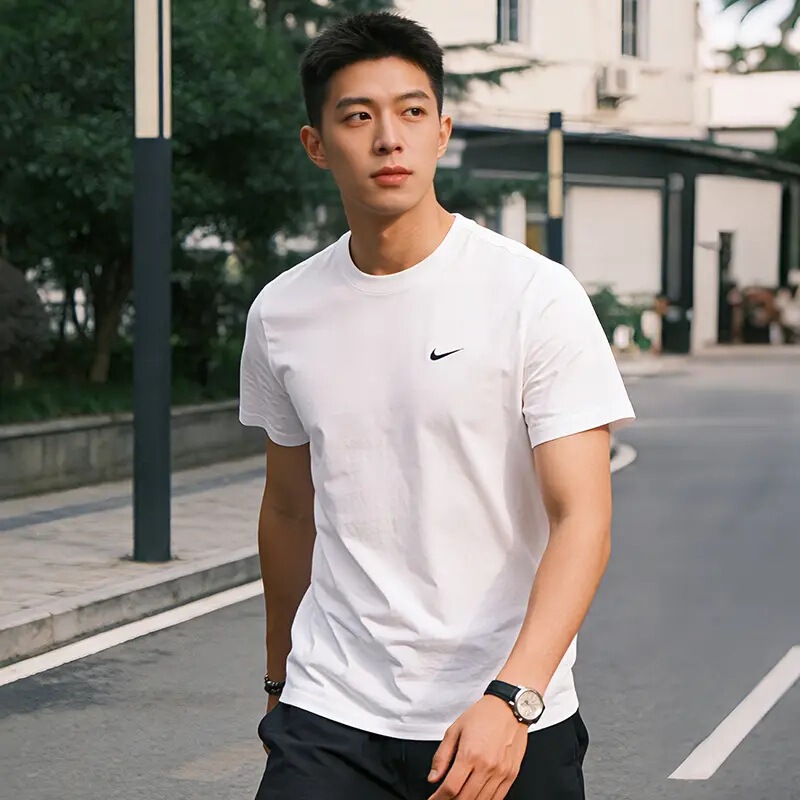 Foreign Trade Summer Couple Casual Base Shirt Cross-Border Embroidered Round Neck Letter T-Shirt Nik Fashion Sports Short Sleeve