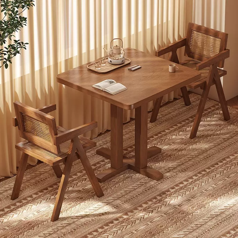 正方形餐桌洽谈桌客厅阳台休闲咖啡桌实木腿小餐桌家用小户型桌椅