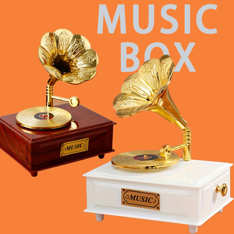 Cross-Border Tume Shein Record Gramophone Clockwork Music Box Home Living Room Music Box Decorative Ornaments Cross-Border Tume Shein Record Gramophone Clockwork Music Box Home Living Room Music Box Decorative Ornaments