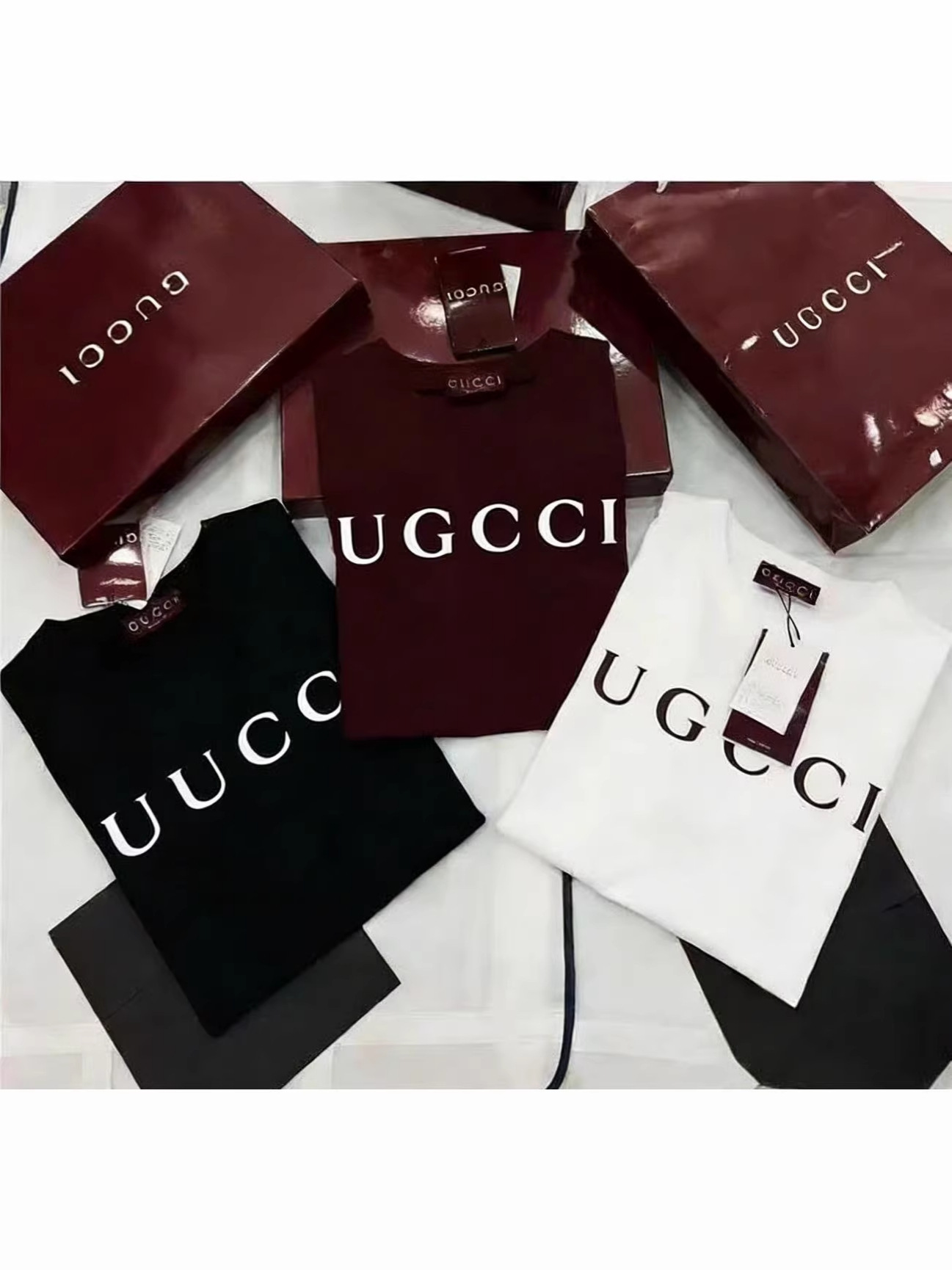 Gu hərfli printli unisex yuvarlaq boğazlı köynək