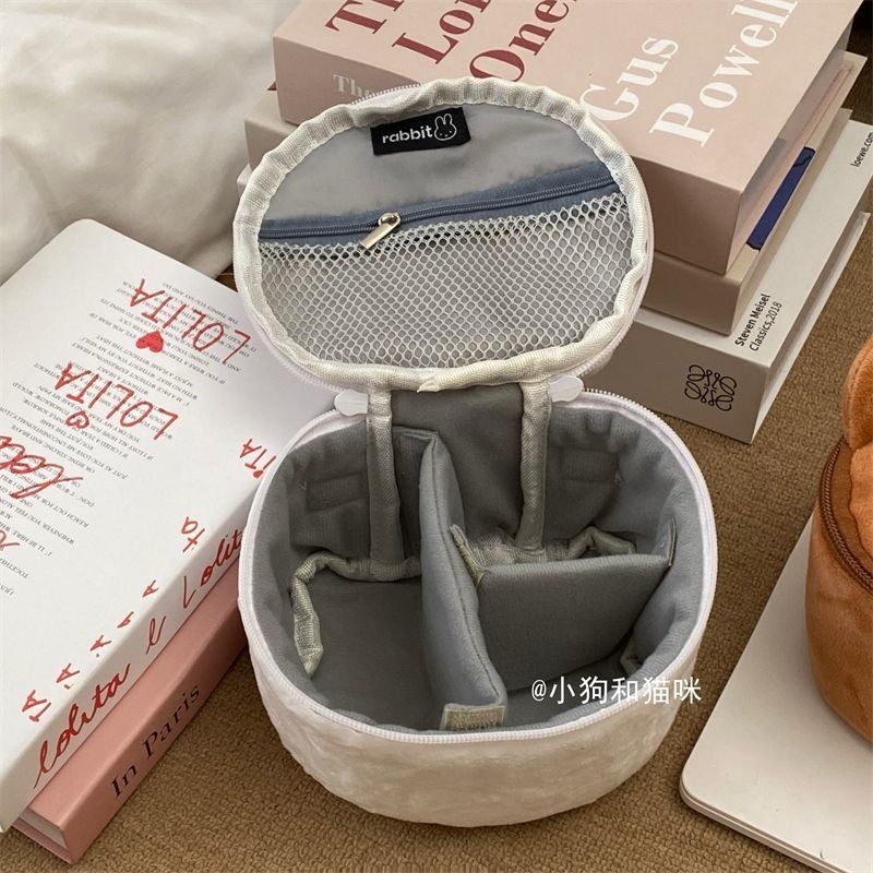 卡通可爱呆萌羊羔绒小熊头女生立体化妆包便携收纳洗漱包抖音同款|undefined