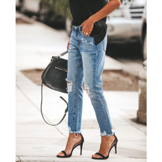 23 years of Europe and the United States cross-border spring and summer temperament commuter wash cotton light waist straight pants ankle jeans 6869