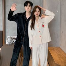 高级感海岛绒情侣睡衣女秋冬季新款加绒保暖珊瑚绒男士家居服套装