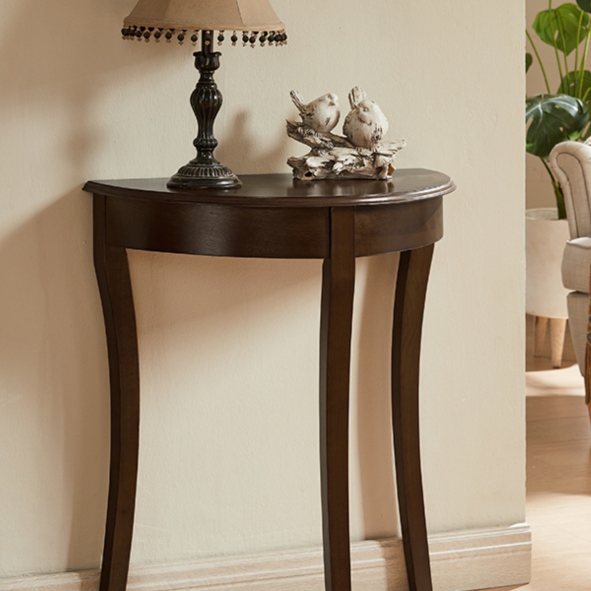 All Solid Wood Narrow Case Semi-Circular Table American Style Entrance Table Against the Corner Machine Entrance Cabinet Back Table Corridor End View R&