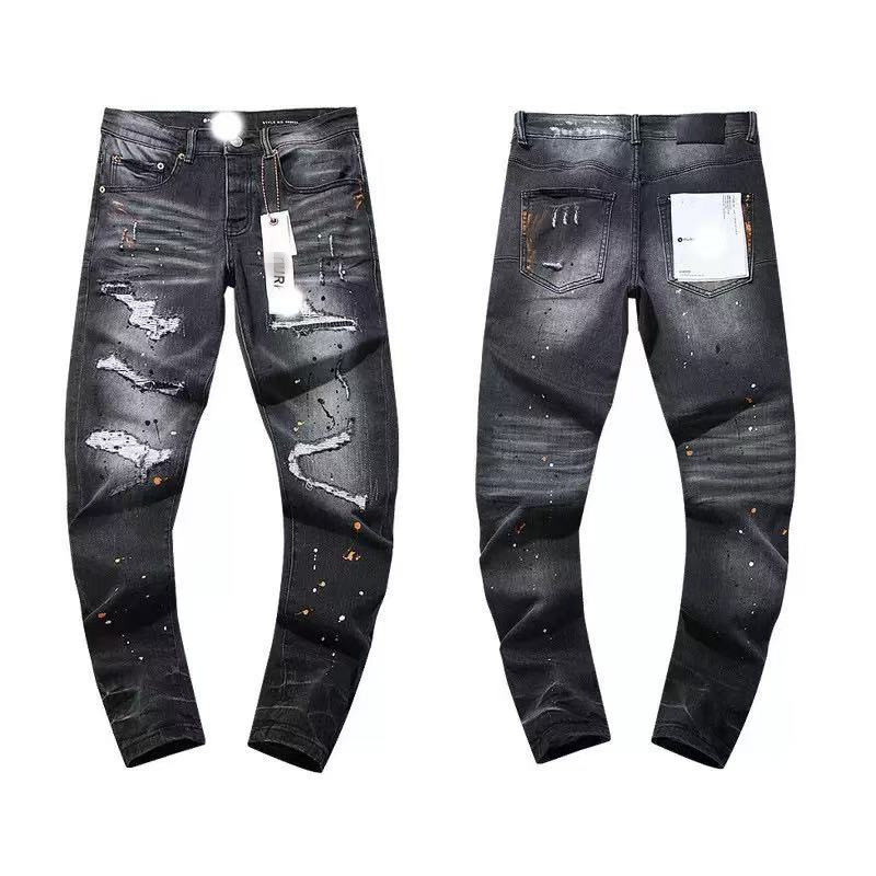 Cross-border wholesale purple American high street ripped and patched trendy retro straight-leg Amiri brand jeans