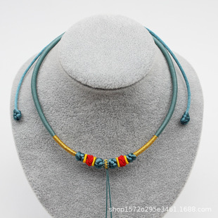 Baby Gold Lock Braided Rope Baby Collar Lanyard Kidsren's Gold Pendant Rope Hand-Woven Necklace Longevity Lock Red Rope