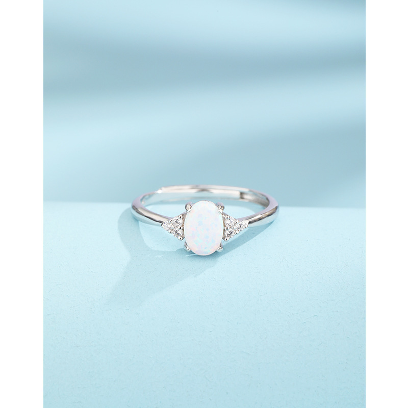 Temu transfronterizo 925 plata esterlina Opal anillo de mujer ins abierto ajuste Amazon Europa América Opal anillo